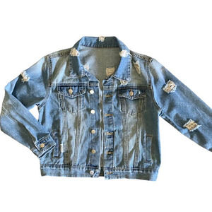 Vosujotis Distressed Stonewashed Denim Jacket Size Medium